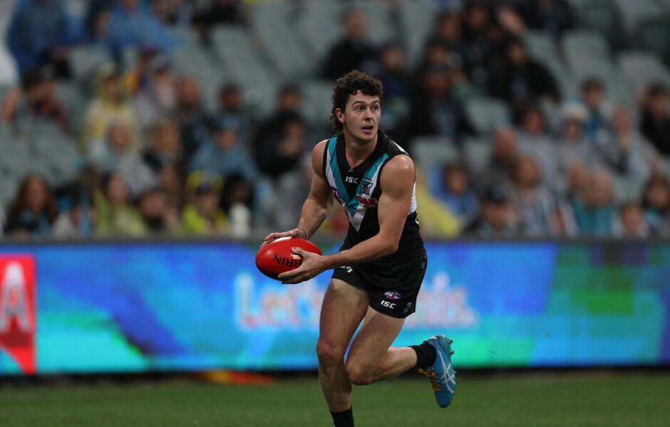 DBJ-AFLCA-Main.jpg Darcy Byrne-Jones racked up a team-high 28 touches on his way to a perfect 10 rating from the coaches against Sydney. - Port Adelaide Power,Sydney Swans,Darcy Byrne-Jones